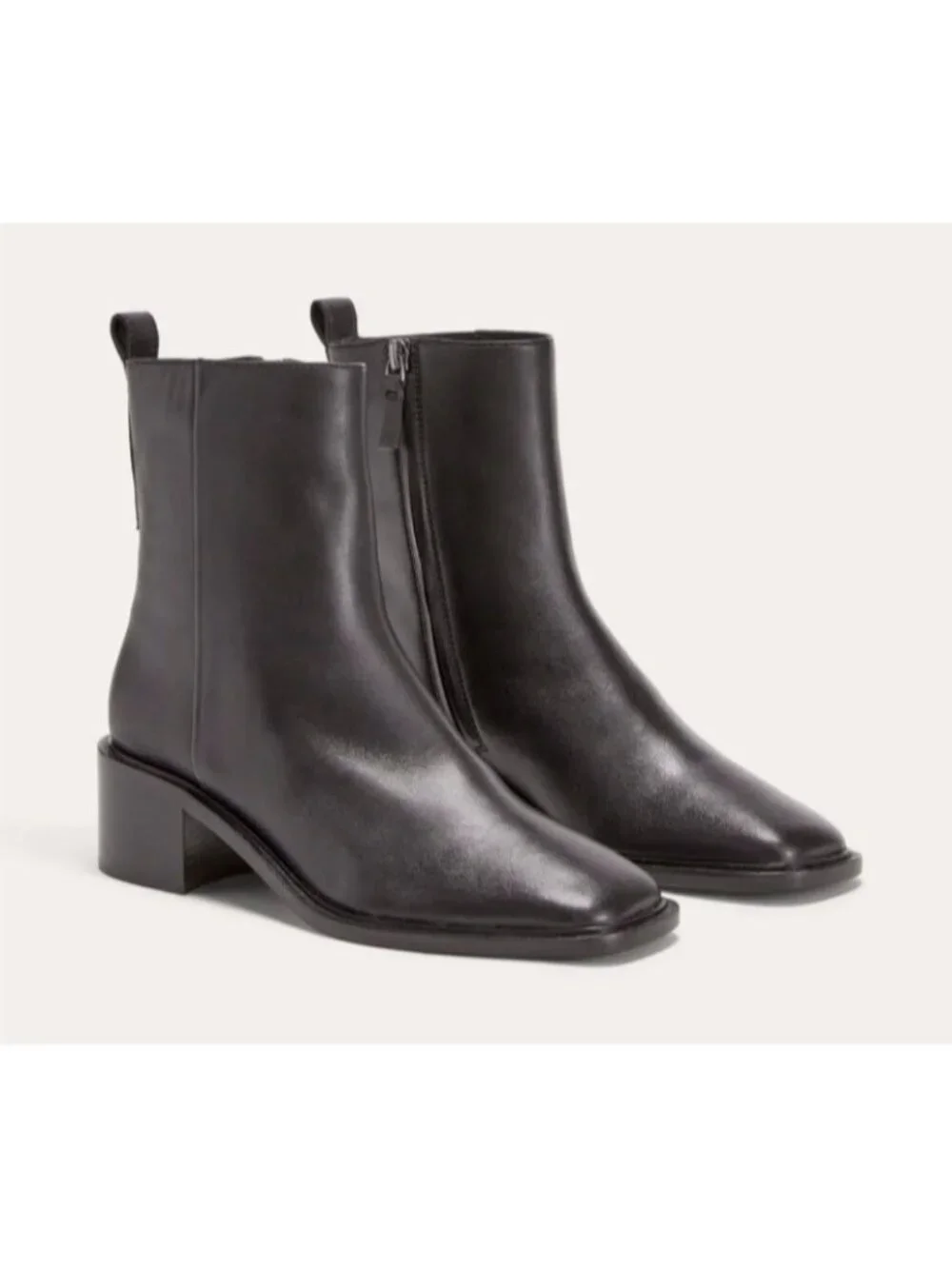 Everlane Day Heel Boot Womens Size 8 Black Leather Ankle Boots Square Toe Zip